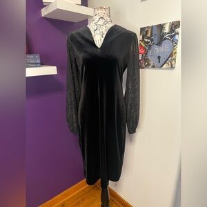 Connected Apparel Sheer Long Sleeve Velvety Dress